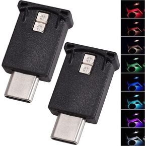 Lcyam USB Type C LED Ambient Light 8 Color RGB Car Atmosphere Night Lamp Automotive Interior Replacement Lighting Parts (2 Item Package)