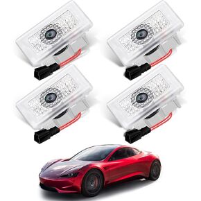 MEJELAKI 2024 أضواء البركة متوافقة مع طراز Tesla Y/3/X/S المحدث بنمط دوار 360 درجة لا تتلاشى أضواء الباب شعار عدسة عالية الوضوح ضوء باب جهاز العرض (4 عبوات بيضاء) in Kuwait