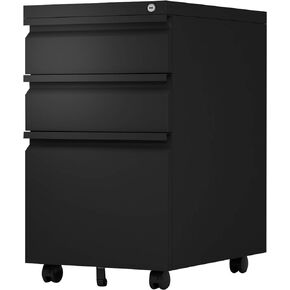 SUXXAN 3 Drawer Mobile File Cabinet with Lock, Under Desk Metal Filing Cabinet for Office,Home,Vertical Cabinet Legal/Letter Size, Fully Assembled (Black