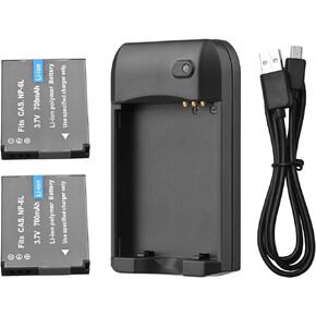 Andoer NP-6L Battery Charger with LED Indicator Light + 2pcs NP-6L Batteries 3.7V 700mAh with USB Charging Cable