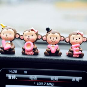 INEBIZ Creative Cute Monkeys Love Dashboard Decorations Car Home Office Ornaments Best Birthday (Brown)
