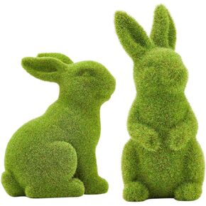 Easter Bunny Decorative Ornament Garden Decoration Artificial Green Moss Rabbit Sculpture Easter Decoration Party Gifts Baking Table and Home Decoration (4.4in Sitting Rabbit)