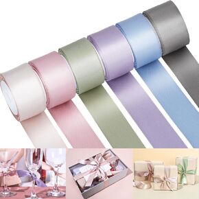 Whaline Morandi Satin Ribbon 6 Rolls Pastel Silk Ribbons Wedding Double-Sided 1 Inch 5 Yard Each for Wedding Bridal Baby Shower Decor Gifts Wrapping Flower Bouquet Crafts