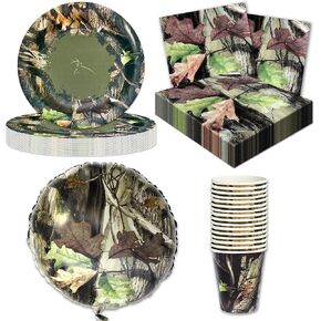 Havercamp Hunting Camo Party Supplies for 16 guests! Includes 16 ea. 7" Plates, Lg. Napkins & Lg. Cups and a spectacular 18" Mylar Foil Balloon, all in Authentic Next G1 Camo Pattern!