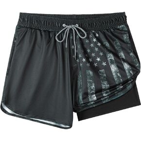 FT FENTENG Mens Swim Trunks with Compression Liner 5.5" Board Shorts with Zipper Pockets 2 in 1 Quick Dry Bathing Suits