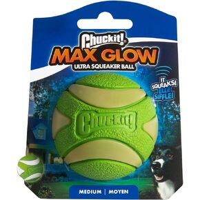 Chuckit! Max Glow Ultra Squeaker Ball, Medium (2.5 Inch Diameter), 1 Pack, for breeds 20-60 lbs