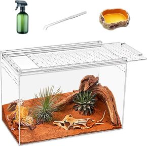 KAKOOTI Reptile Terrarium kit,11"*6"*8" Reptile Breeding Box, Magnetic Acrylic Enclosure，for Tarantula，Hermit Crab，Jumping Spider，Iguana，Leopard Gecko，Bearded Dragon, Insect, Mantis, Scorpions.
