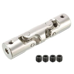 1PCS Universal Joint Shaft Coupling Steering Connector 5mm to 5mm Shaft Coupling 52mm Length 12mm Diameter with Screws and Wrench for RC Model Motor（Silver）