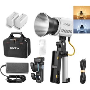 Godox ML60IIBi 70W Bi-Color LED Monolight, Handheld COB LED Video Light, APP Control, 2800K-6500K CRI 96+/TLCI 97+,Built-in 11 Lighting Effects, with AK-B01 Bracket Handle+NP-F970 Batteries