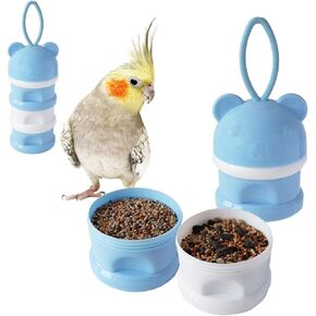 Portable Bird Feeder Cups Bird Food Water Treat Box Parrot Food Storage Container，Pet Travel Feeder(Blue)