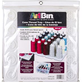 ArtBin 6901AB Cone Thread Tray, Sewing & Embroidery Serger Cone Thread Spool Assortment Organizer, Super Satchel System Accessory, Up To 25 Traditional Spools or Up To 50 Mini Spools, White