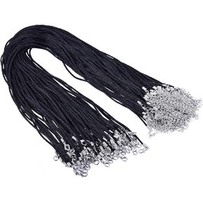 KONMAY Necklace Cord 50pcs 20'' Black Satin Silk Necklace Cord 2.0mm with Antique Brass Metal Parts