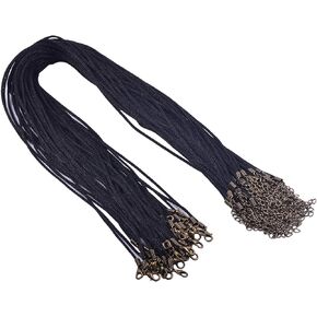 KONMAY Necklace Cord 50pcs 20'' Black Satin Silk Necklace Cord 2.0mm with Antique Brass Metal Parts
