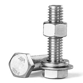 3/8-16 x 1-3/4" Hex Head Bolts Screws, Nuts, Flat and Lock Washers Assortment Kit, 304 Stainless Steel(18-8), Machine Fully Thread, Bright Finish 6Sets