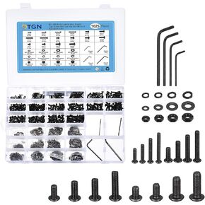 DTGN 1625Pcs M2/M3/M4/M5 Button Head Hex Socket Cap Screw - Bolt Nut Washer Wrench Assortment Kit Carbon Steel Black - Good for Machine, Furniture in Kuwait