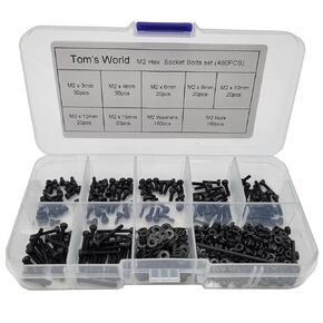480Pcs M2*3mm/4mm/6mm/8mm/10mm/12mm/16mm Hex Socket Head Cap Bolts Nuts Washers Assortment Set,12.9 Grade Alloy Steel Metric Tiny Screws