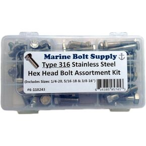 Type 316 Stainless Steel Hex Bolt Assortment Kit Marine Bolt Supply 6-118243