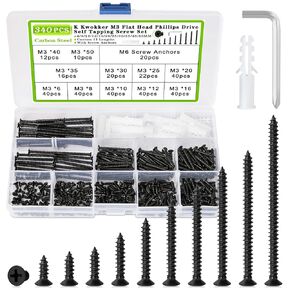 K Kwokker M6 Screw Assortment 8 Lengths 12mm to 45mm, Hex Socket Head Cap Screw Bolts and Nuts Kit, 12.9 Alloy Steel Metric Machine Screws and Nuts, Washers, 12/16/20/25/30/35/40/45mm