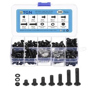 DTGN 380Pcs M4 Button Head Hex Socket Cap Screw - 5-20mm Bolt Nut Washer Assortment Kit Carbon Steel Black - Good for Machine, Furniture