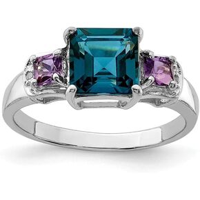925 Sterling Silver London Blue Topaz Amethyst and Diamond Ring Measures 2mm Wide Jewelry for Women - Ring Size Options: 10 5 6 7 8 9