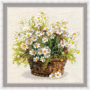 RIOLIS 1478 - Russian Daisies - Counted Cross Stitch Kit 9.75" x 9.75" Zweigart 14ct. Flaxen AIDA 25 Colors