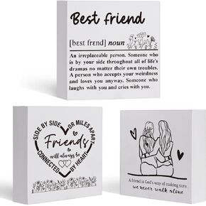 Best Friends Gifts for Women Unique Friendship Birthday Gifts for Women Friend BFF bestie, Appreciation Gift for Her, Best Friend Wood Signs Set of 3 Wooden Blocks Signs Decor