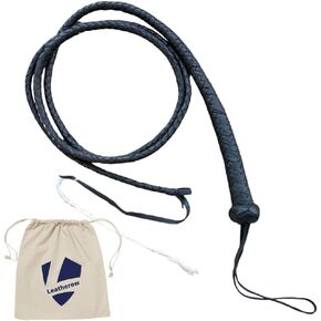 Leather Black Whip Costume Whip Handmade Bullwhip, Whip Costume Accessory Horse Riding Crops Equestrianism Whips for Stage Performance Racing Cosplay Costume Accessories Bull Whip (Black, 6 FT)