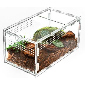 REPTI ZOO 2 in 1 Acrylic Aboreal Breeding Box for Mantis Snail or Terrestrial Breeding Box for Cricket Jumping Spiders Tarantula, Small Ventilation Holes, 4" X 4" X 8"
