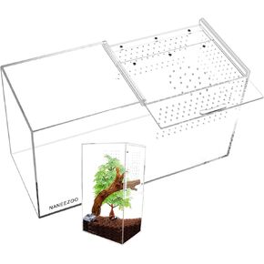 NANEEZOO Acrylic Reptile Terrarium Enclosure, 14"x6"x8" Tarantula Enclosure with Magnetic Sliding Door, Breeding Box for Arboreal Reptiles, Amphibians, Mantis, Spiders, Cricket & Other Invertebrates