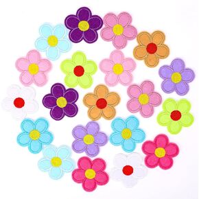 20 Pcs Flower Iron on Patches,Flower Patches for Clothes Cute Colorful Embroidered Sew on Flower Applique Embroidery Patch for Clothing Repair and Decoration DIY Craft (10 Colors)