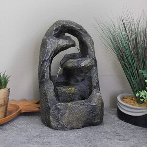 Sunnydaze Cavernous Rock Tiers Indoor Tabletop Fountain - Mini Water Feature - Interior Decor for Desk, Bedroom, Office, Den, Home and Living Room - 12-Inch Gray