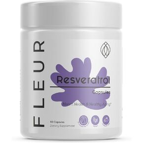 FLEUR Resveratrol Supplement, Extra Strength Trans Resveratrol for Immune Support, Antioxidant Supplement for Youthful Aging, Cardiovascular Support, Joint Support, Brain Function, 750mg, 60Ct