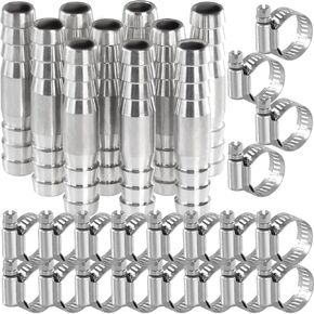 304 Stainless Steel Hose Barb Fittings 1/2 Inch Barbed fitting Hose Barb Reducer Splicer Mender Union Air/Water line/Fuel hose Stainless Steel Hose Clamp (1/2" 10Pcs, 2-way, 2wb12)