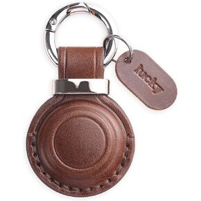 Jayanes Genuine Leather AirTag Holder Keychain - Compatible with Apple AirTag Keychain Holder, Secure Hidden Air Tag Case Cover Key Ring Chain Fob Accessories - Coffee Brown