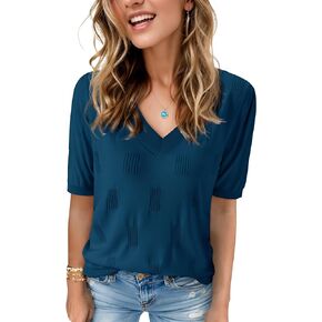 Misakia Womens Fashion 2024 V Neck Short Sleeve Sweaters Cute Summer Knit Tops Lightweight Thin Casual Clothes Blouse Shirts