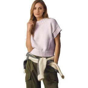 سترة نسائية من Malajisi برقبة وهمية وأكمام قصيرة وسترات صوفية كاجوال سادة مقصوصة in Kuwait