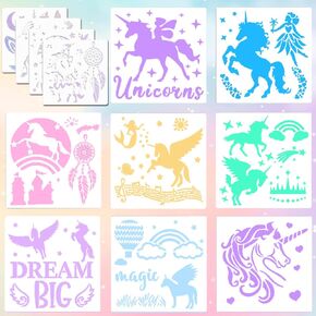 LanMa 18 Pieces Unicorn Drawing Stencils for Girls,Plastic Unicorn Stencils Templates for Painting, DIY Crafts, Art Projects