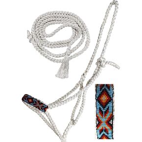 CHALLENGER Nylon Horse Western Rope Braided Halter Lead Beaded Noseband 606RTBeadedWhite