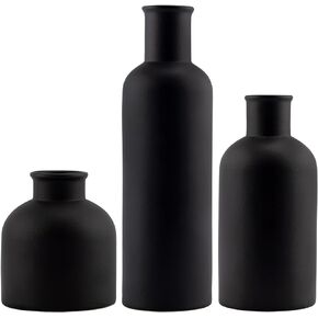 AuldHome Black Ceramic Vases (Set of 3); Matte Black Decorative Pottery Vases