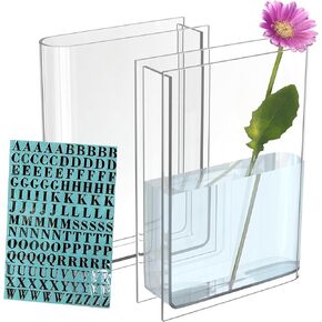 2 Pack 8" Clear Book Vase for Flowers, Room Decor, Aesthetic Artistic and Decorative Acrylic Vase (Clear)
