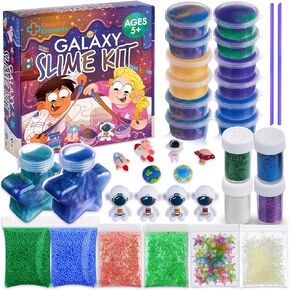 Galaxy Slime Kit for Boys & Girls - Colorful Premade Galaxy Slime for Kids, DIY Toy Slime Set with Glow in The Dark Stars, for Girls or Boys - Ages 5-12+
