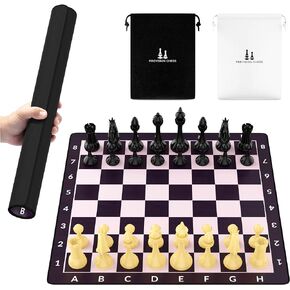 Ecliptic Themed Chess Set for Adults,Weighted Chess Pieces with 17" Portable Folding Chess Board,Travel Chess Set Tournament Ready