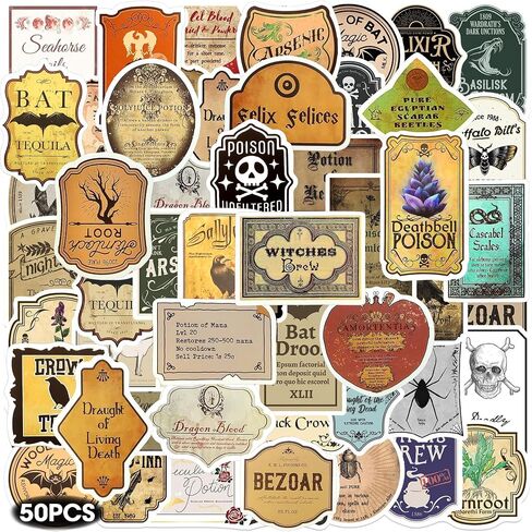 VAIIEYO 50 Pcs Cartoon Labels, Graffiti Stickers, Halloween Wine Bottle Glassy Bottle Stickers for Luggage Notebook Mobile Phone Cups Stickers, Halloween Decoration Crafts DIY, Teens Adults in Saudi Arabia