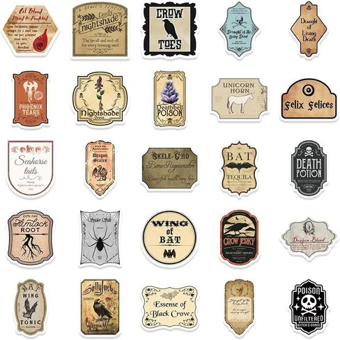 VAIIEYO 50 Pcs Cartoon Labels, Graffiti Stickers, Halloween Wine Bottle Glassy Bottle Stickers for Luggage Notebook Mobile Phone Cups Stickers, Halloween Decoration Crafts DIY, Teens Adults in Saudi Arabia