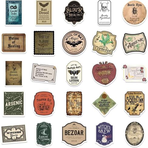 VAIIEYO 50 Pcs Cartoon Labels, Graffiti Stickers, Halloween Wine Bottle Glassy Bottle Stickers for Luggage Notebook Mobile Phone Cups Stickers, Halloween Decoration Crafts DIY, Teens Adults in Saudi Arabia