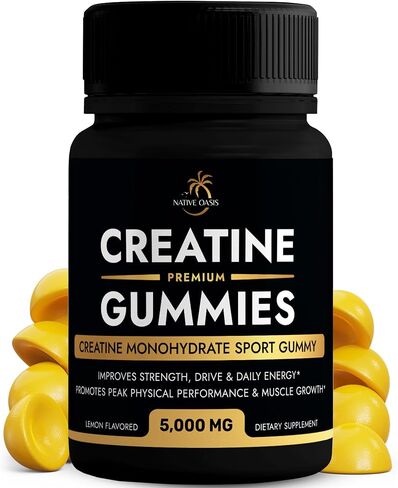 NATIVE OASIS Creatine Monohydrate | 5,000 MG Gummy Creatine Supplement for Men & Women | Improves Strength, Energy & Performance | Allergen Free, Gluten Free, Non-GMO & Vegan Friendly | 60 Count in Saudi Arabia