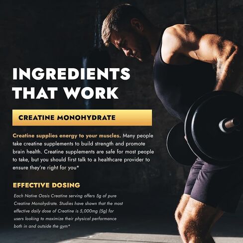 NATIVE OASIS Creatine Monohydrate | 5,000 MG Gummy Creatine Supplement for Men & Women | Improves Strength, Energy & Performance | Allergen Free, Gluten Free, Non-GMO & Vegan Friendly | 60 Count in Saudi Arabia