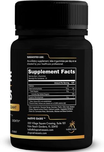 NATIVE OASIS Creatine Monohydrate | 5,000 MG Gummy Creatine Supplement for Men & Women | Improves Strength, Energy & Performance | Allergen Free, Gluten Free, Non-GMO & Vegan Friendly | 60 Count in Saudi Arabia