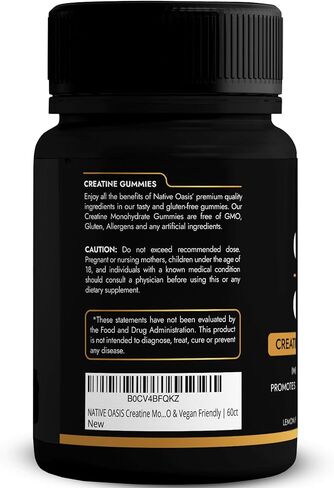 NATIVE OASIS Creatine Monohydrate | 5,000 MG Gummy Creatine Supplement for Men & Women | Improves Strength, Energy & Performance | Allergen Free, Gluten Free, Non-GMO & Vegan Friendly | 60 Count in Saudi Arabia