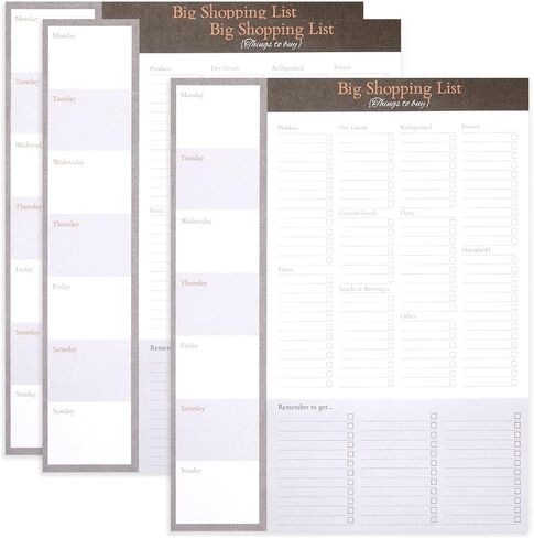 Juvale 3-Pack Large Magnetic Shopping List Pad For Fridge with Checklist, Grocery Store Magnet Notepads for Weekly Meal Planner with 52 Sheets Each, Brown/Gray (7.5x9.5 In) in Saudi Arabia